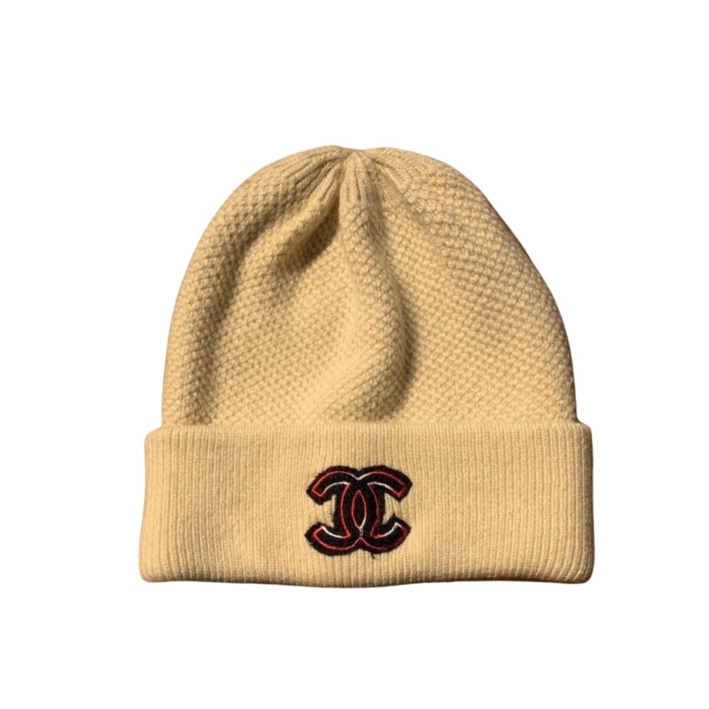 Ch**el Cc Logo Cashmere Beanie Beige