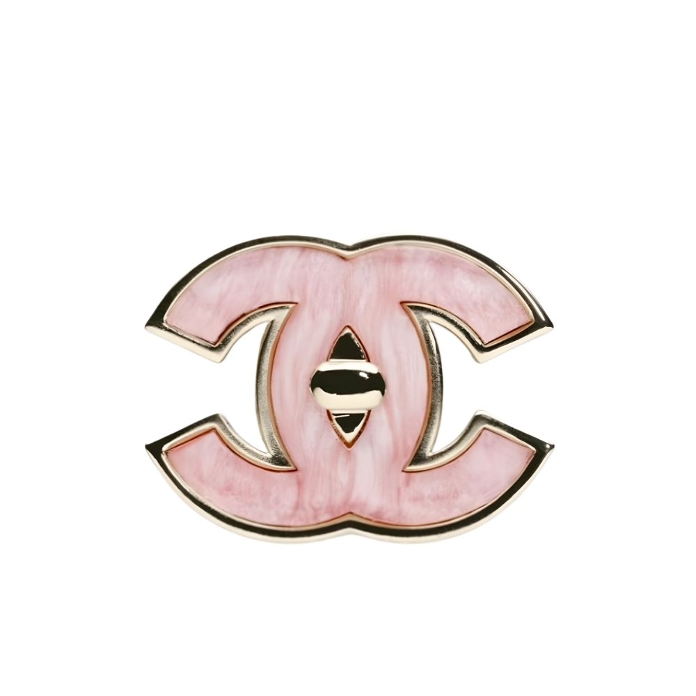 Ch**el Cc Logo Brooch In Pink Enamel With Gold Tone Hardware Abg307 B21878 U3494