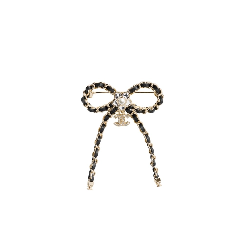 Ch**el Brooch Metal Glass Pearls And Strass Gold Abg282 B21853 U3436