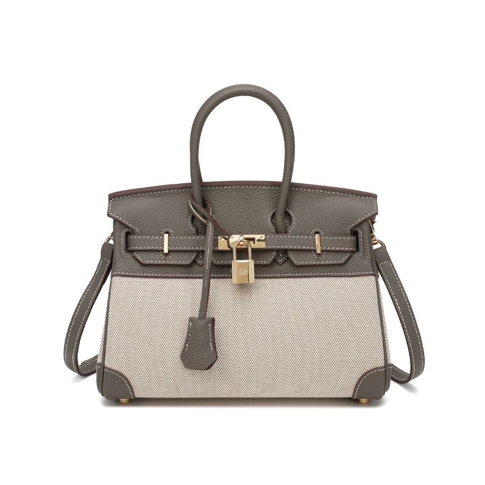 H**me5 Birkin 25 Two Tone Toile Canvas Gold Hardware Grey 25Cm