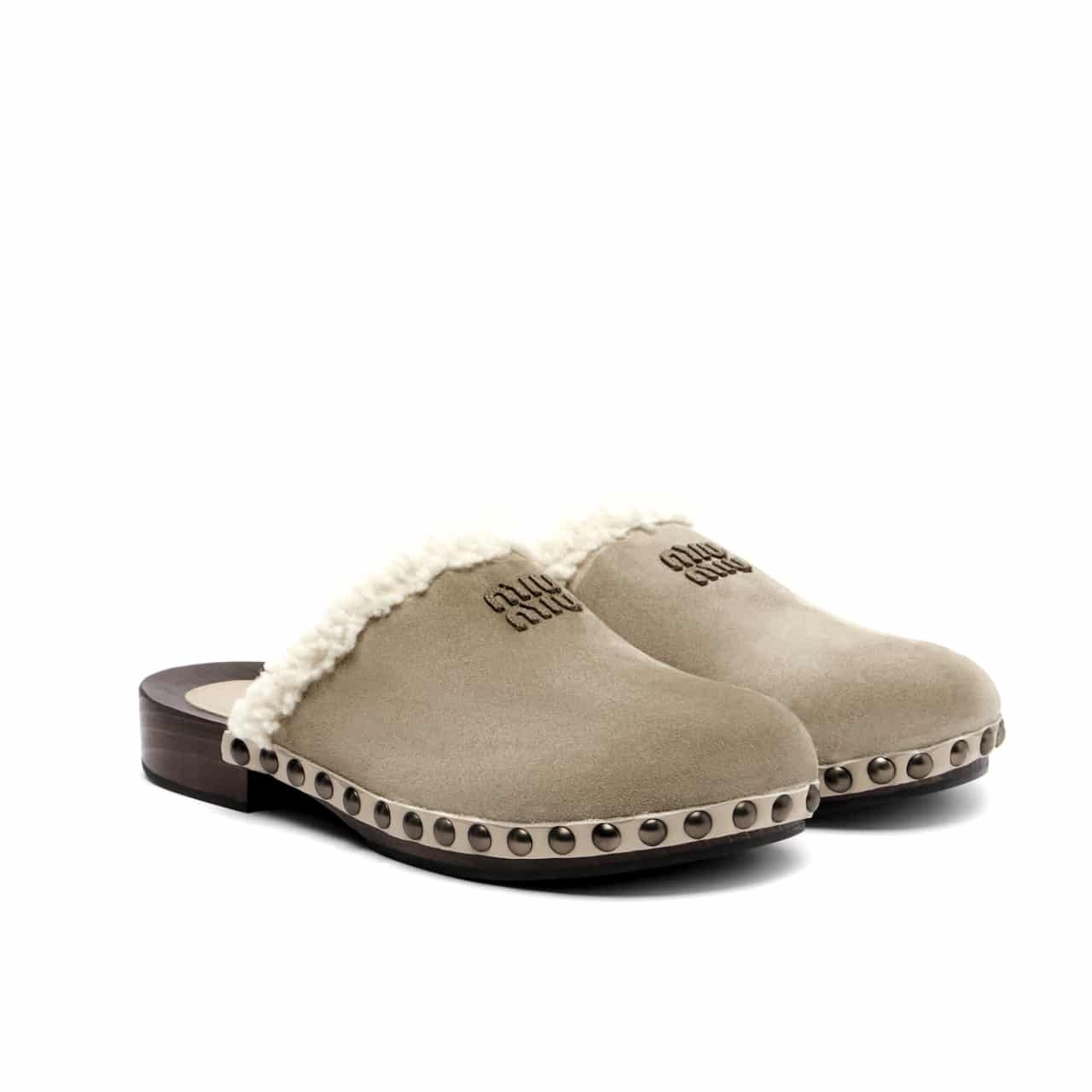 M1um1u Suede Clogs Beige