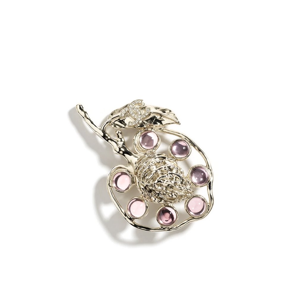 Ch**el Brooch Metal Glass And Strass Gold Pink Abf985 B21163 U2156
