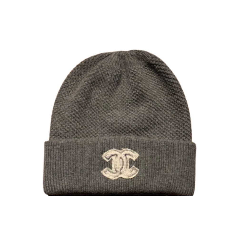 Ch**el Cc Logo Cashmere Beanie Gray
