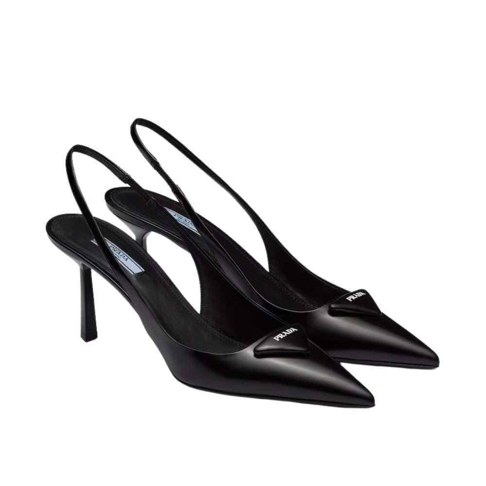 Pra*a Brushed Leather Slingback Pumps Black 1I901M 055 F0002 F 075