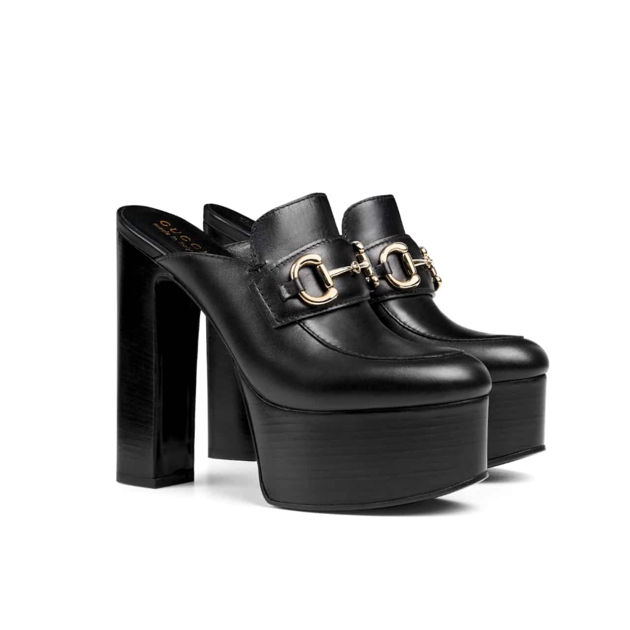 Gvc*1 Women Platform Mule With Horsebit Black Leather 835315 Aadcw 1000