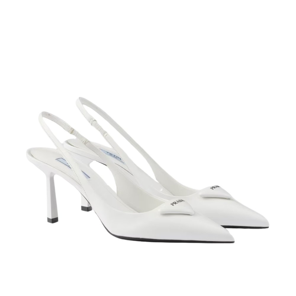 Pra*a Brushed Leather Slingback Pumps White 1I901M 055 F0009 F 075