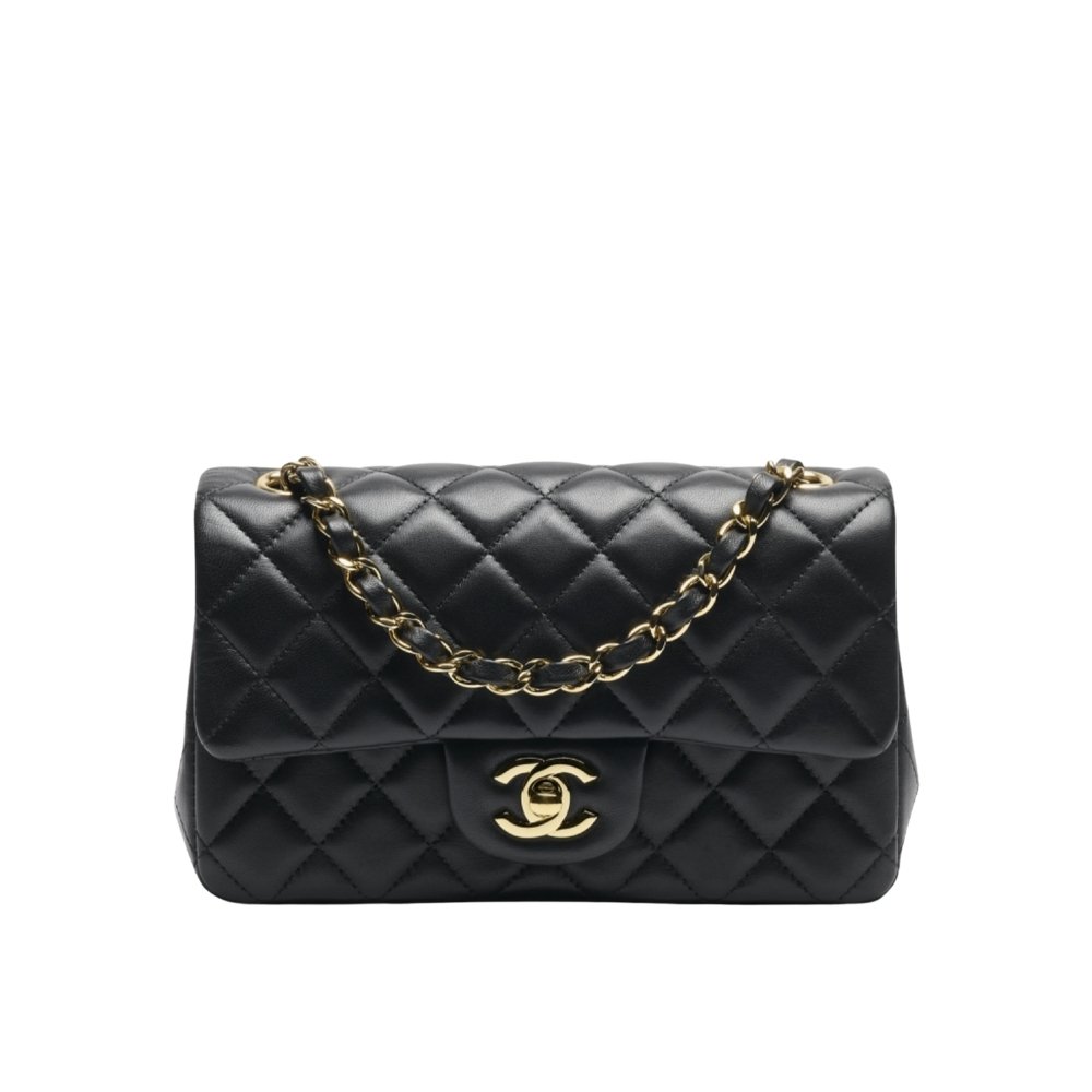 Ch**el Mini Classic Handbag Gold Tone Metal Black 20Cm A69900 Y04059 94305