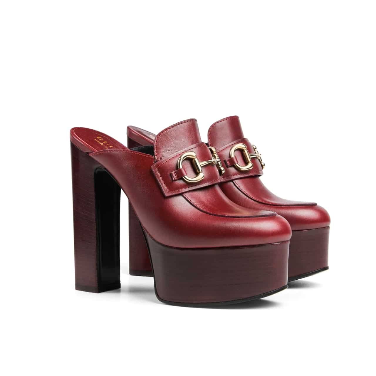 Gvc*1 Women Platform Mule With Horsebit Red Leather ‎835315 Aadcw 6207