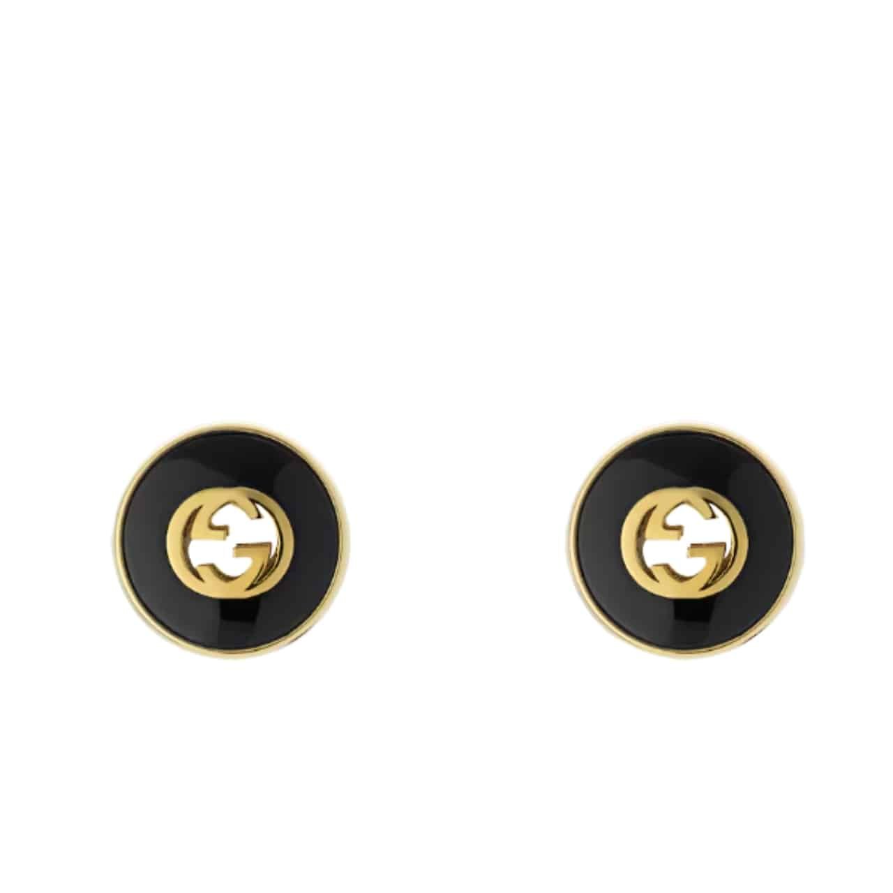 Gvc*1 Interlocking 18K Stud Earrings Gold And Black 786554 J85F0 8030
