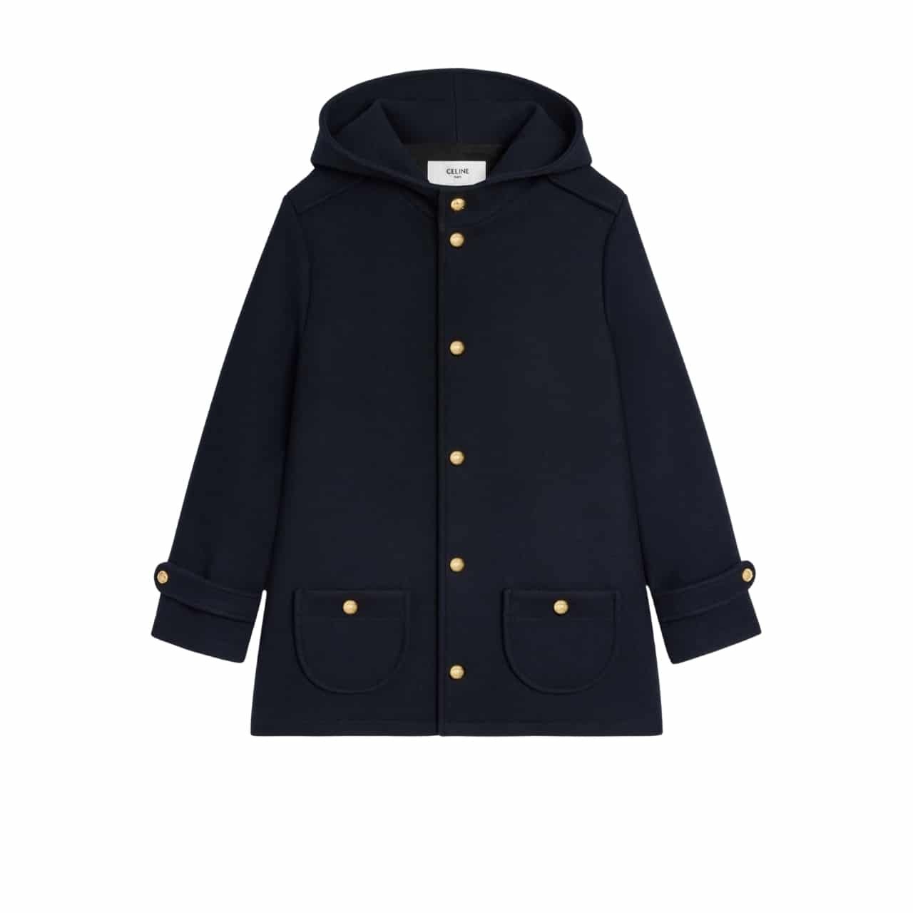 Ce1i*e Hooded Triomphe Coat In Wool Felt Navy 2W97C863C 07Mr