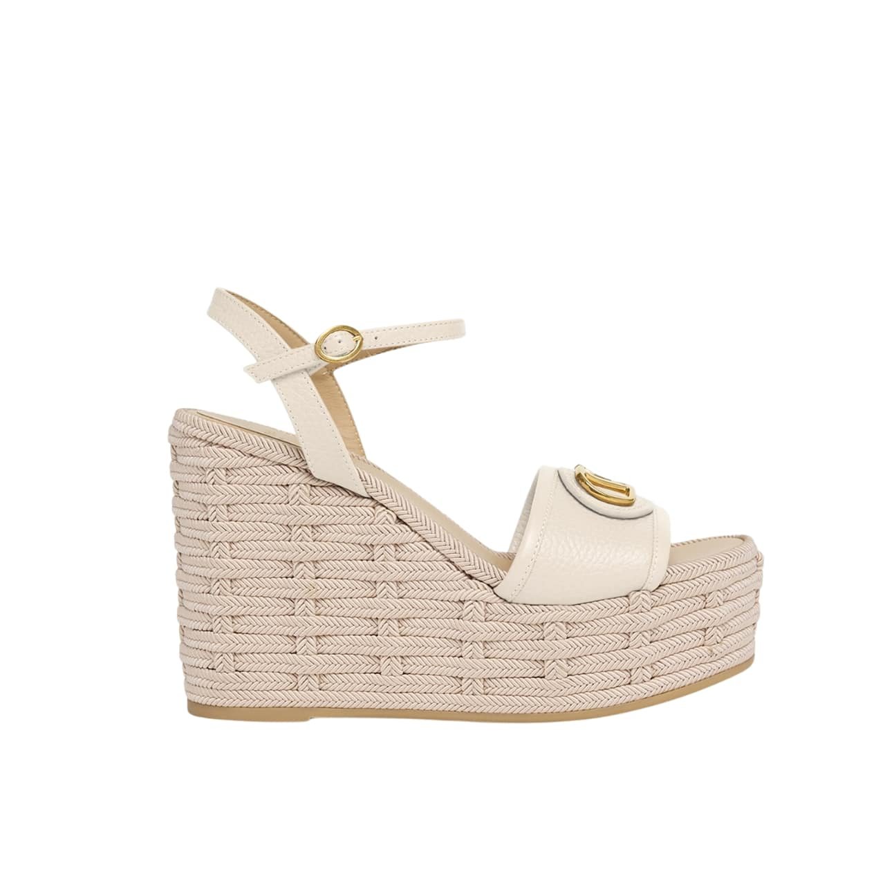 Va1e*ntin0 Garavani Vlogo Espadrille Platform Sandals White