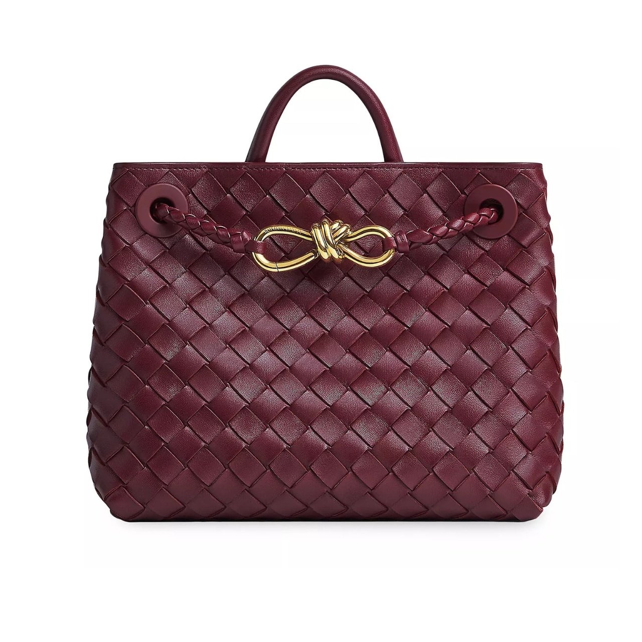 B0tt*ga Ven*ta Andiamo Intrecciato Leather Top Handle Burgundy Black 33Cm