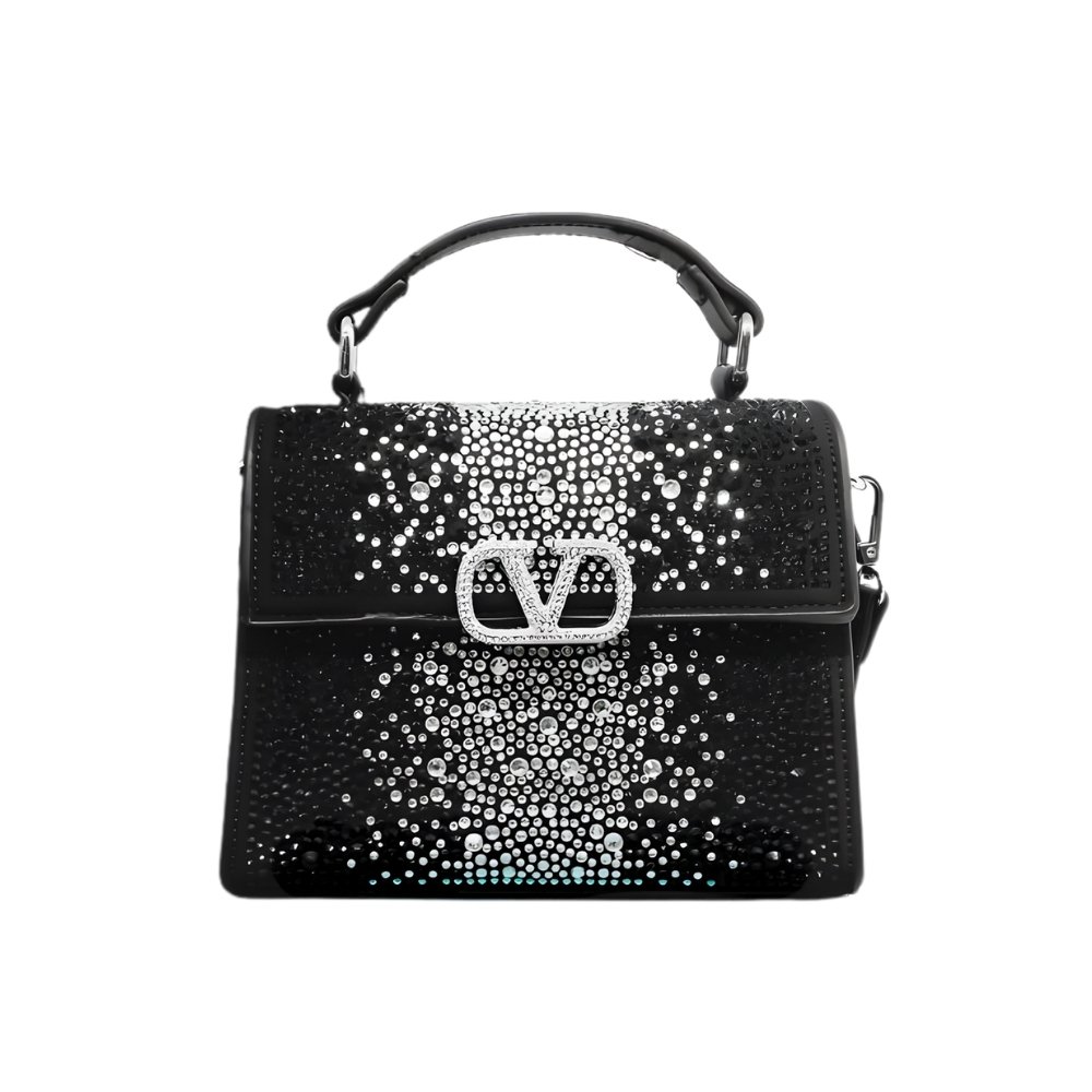 Va1e*ntin0 Garavani Mini Vsling Handbag With Sparkling Embroidery Black 19Cm