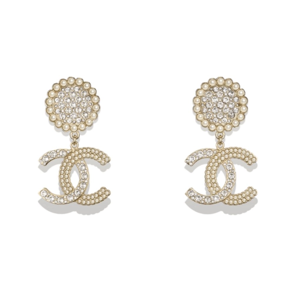 Ch**el Cc Faux Pearl And Crystal Drop Earrings