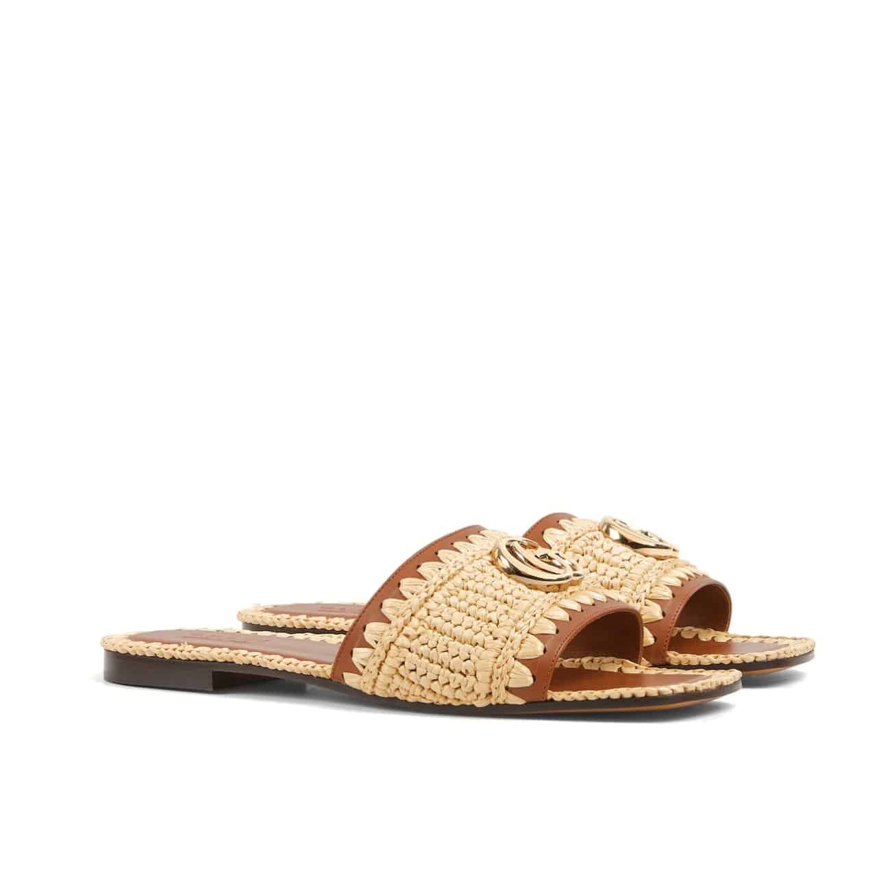 Gvc*1 Women Slide Sandal With Double G Raffia Crochet 835084 Faeq3 9642
