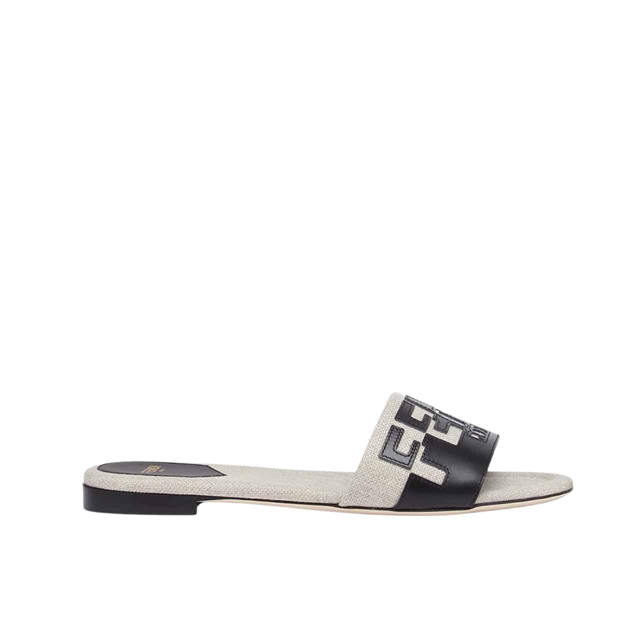 F**di Logo Bicolor Flat Sandals White