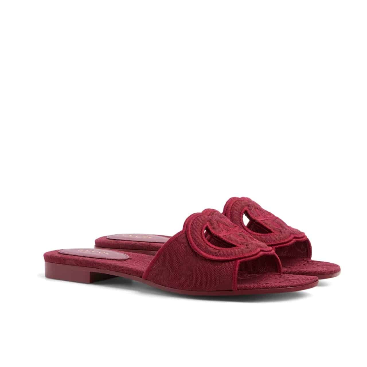 Gvc*1 Women Slide Sandal With Interlocking G Rosso Ancora Red Gg Canvas ‎790447 9Sf00 8549