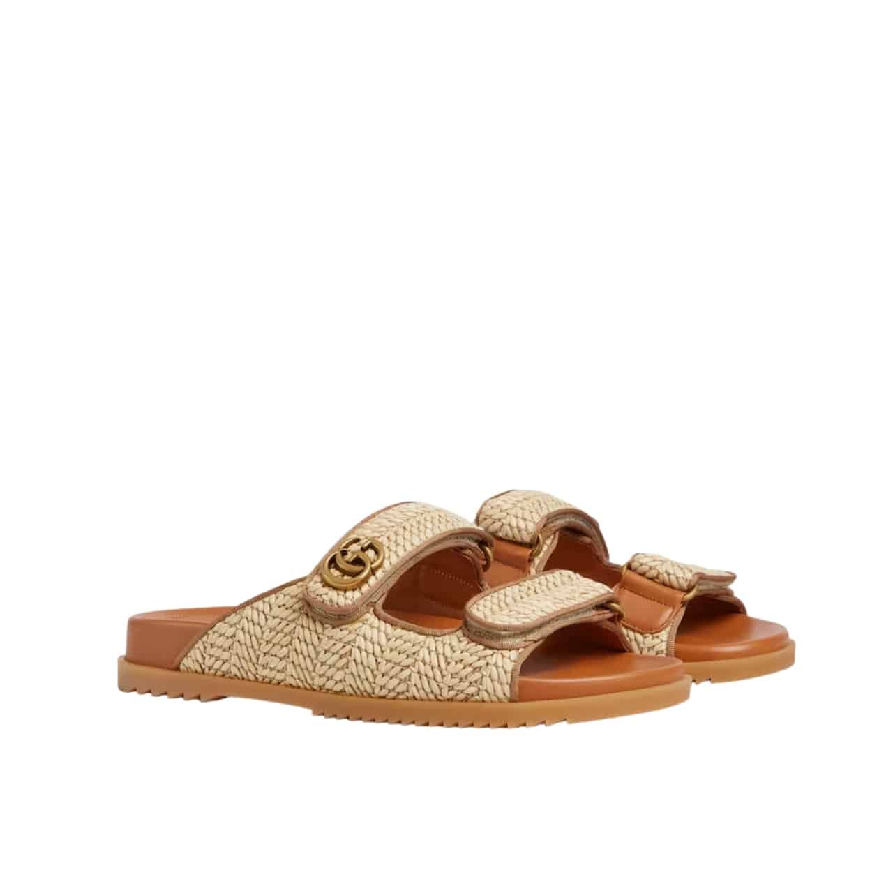 Gvc*1 Women Sandal With Double G Natural Raffia Brown 780061 Fac55 9559