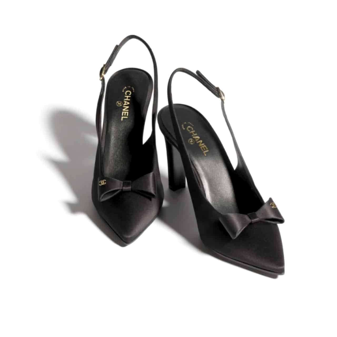 Ch**el Slingback Satin Fabric Black G46547 B20974 94305