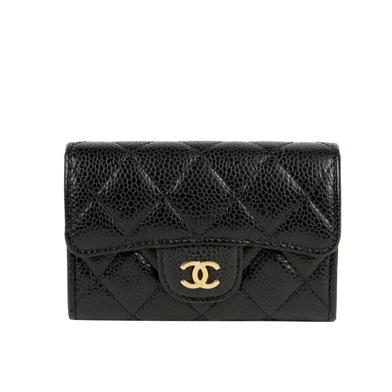 Ch**el Classic Card Holder Grain Leather Black With Gold Hardware 11Cm Ap0214 Y01864 C3906
