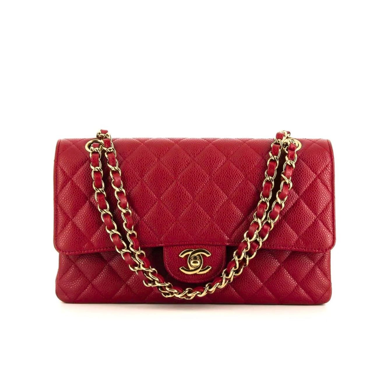 Ch**el Medium Classic Flap Bag Dark Red Caviar 26Cm