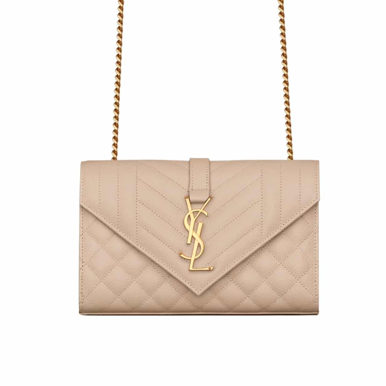 Sa1nt Lau*nt Envelope Small In Quilted Grain De Poudre Embossed Leather Beige 21Cm 600195Bow912721
