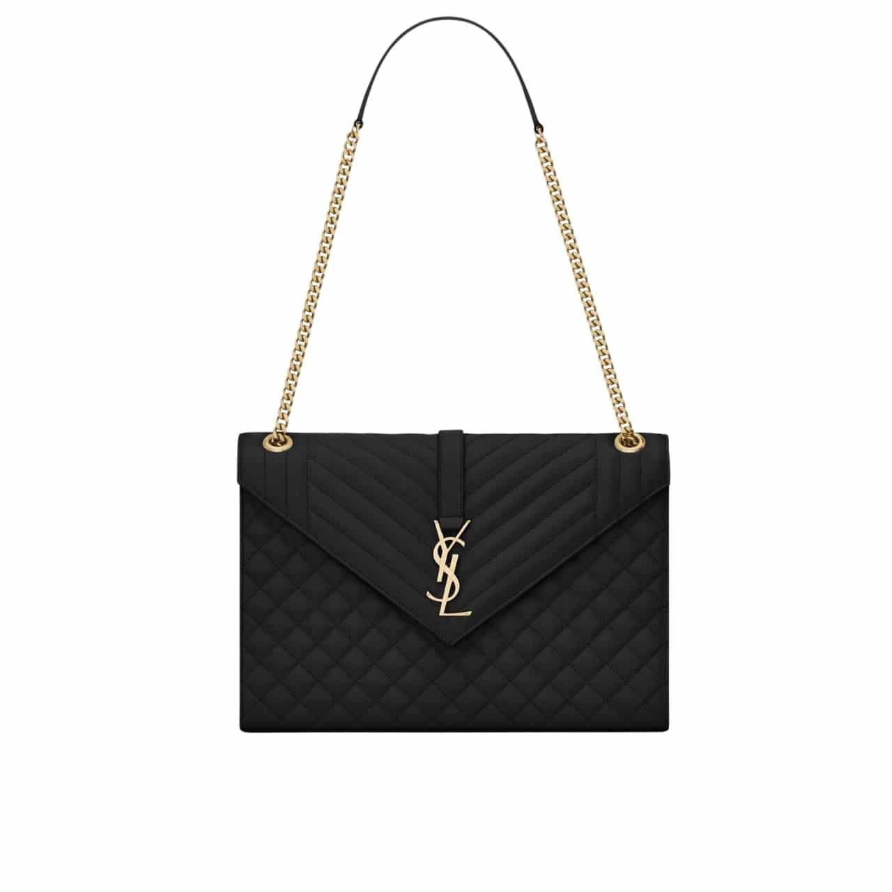 Sa1nt Lau*nt Envelope Large Bag In Mix Matelassé Grain De Poudre Embossed Black Gold 31Cm 600166Bow911000
