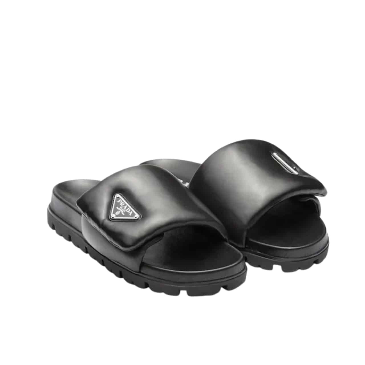 Pra*a Soft Padded Nappa Leather Slides Black 1Xx6482Dl8F0002F020
