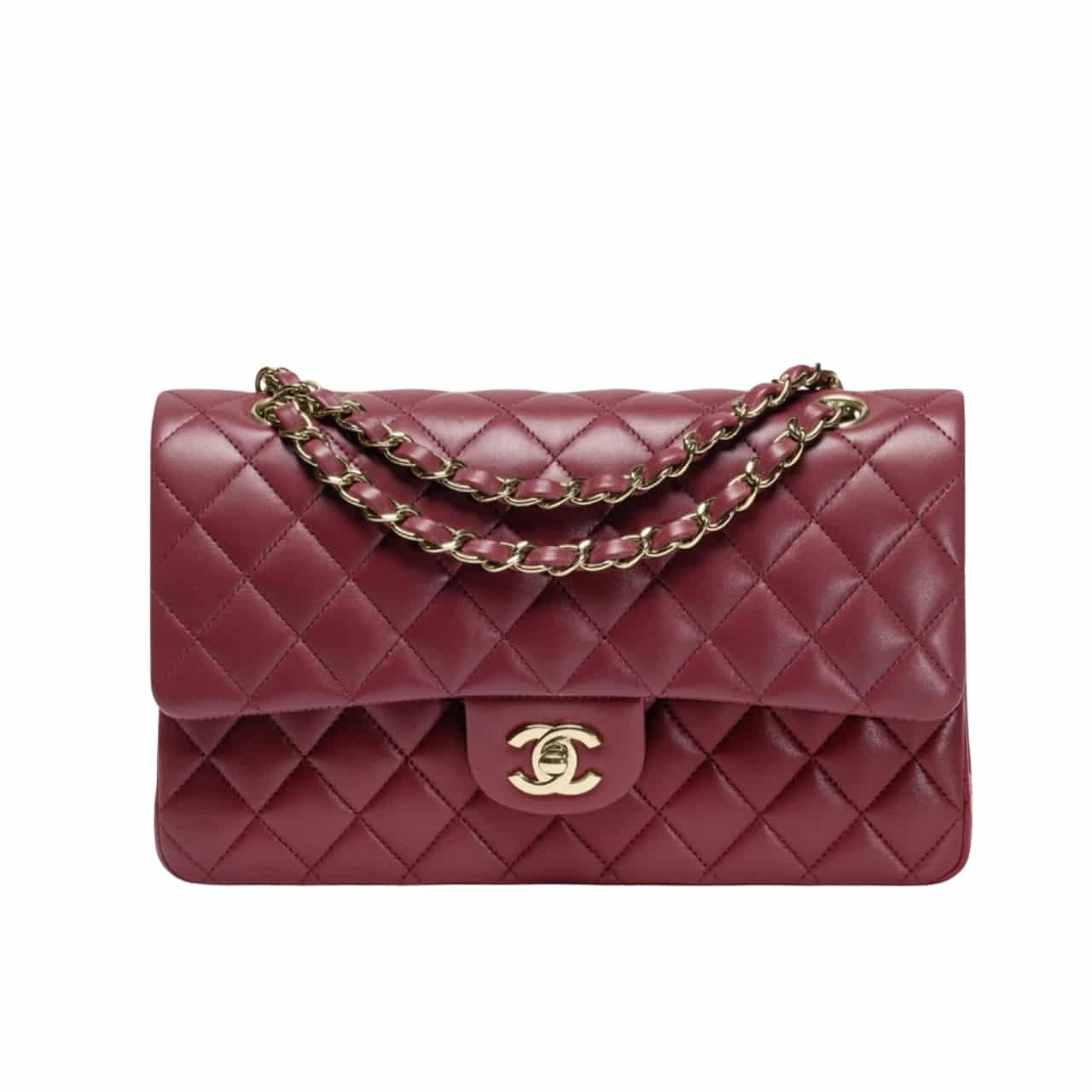 Ch**el Classic 11.12 Handbag Gold Tone Metal Burgundy 25Cm A01112 Y04059 Nzv44