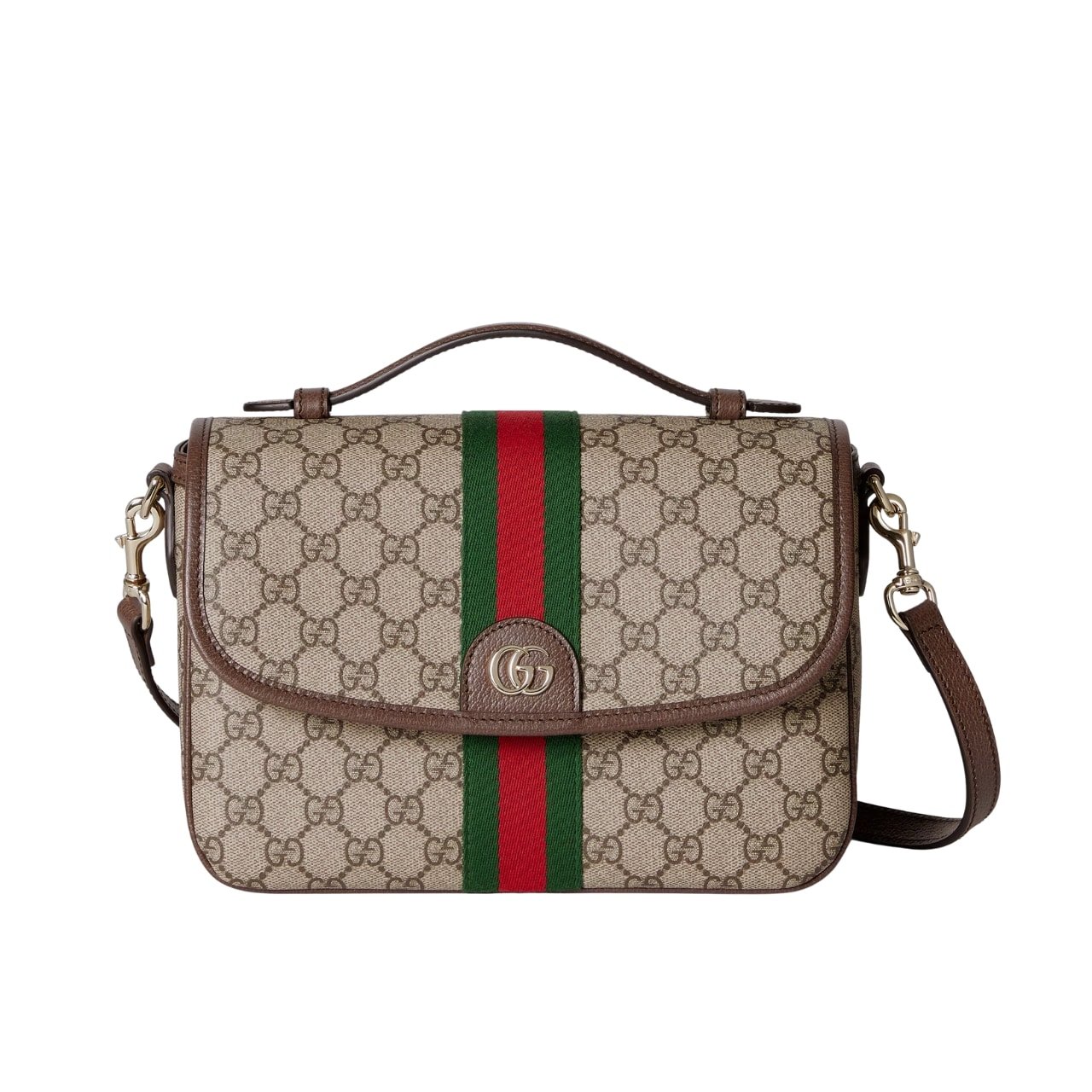 Gvc*1 Ophidia Medium Top Handle Bag In Beige And Brown 24Cm 836842Fae0J9867