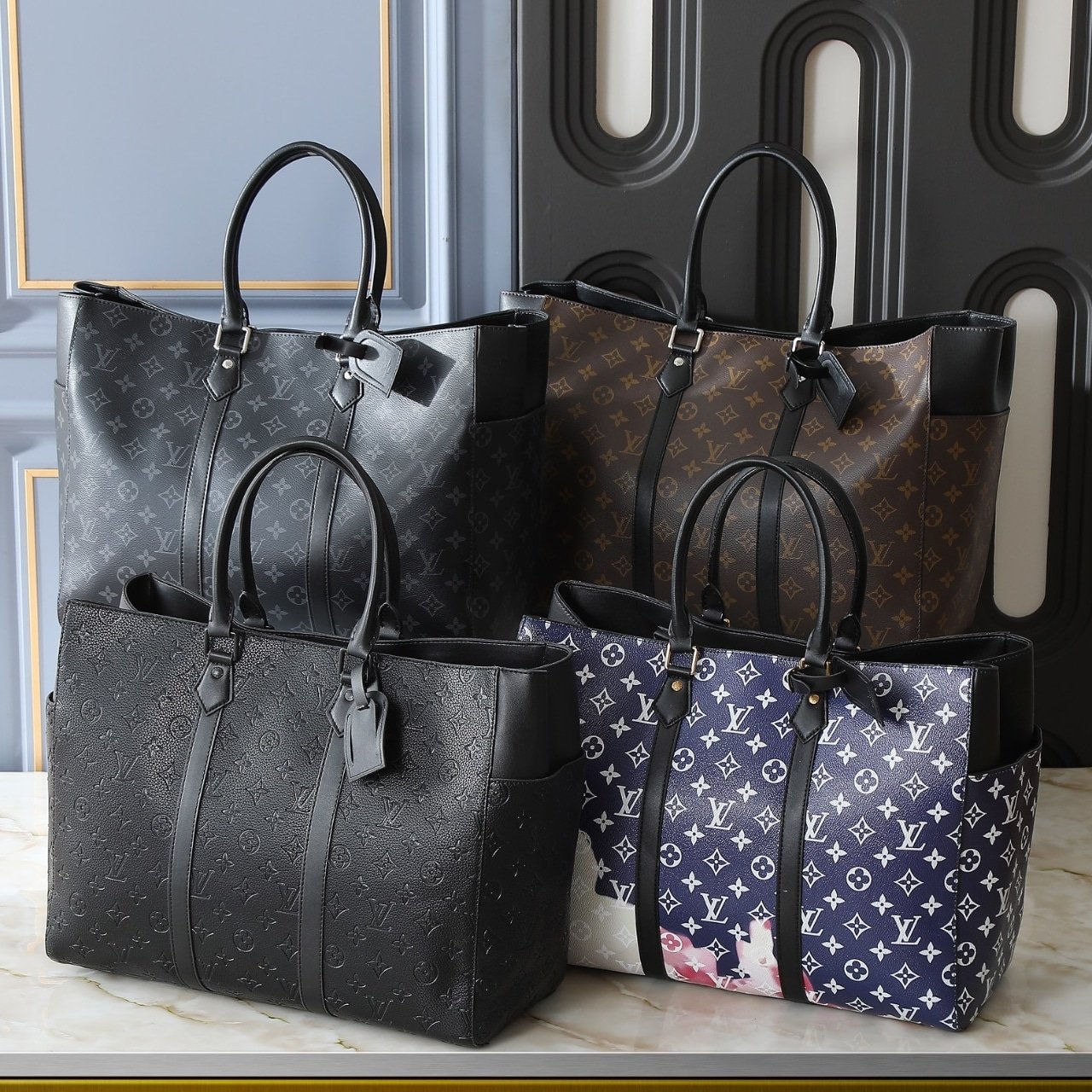 L0vis Vvtt0n Monogram Tote Sac Flat Dark Blue 44Cm