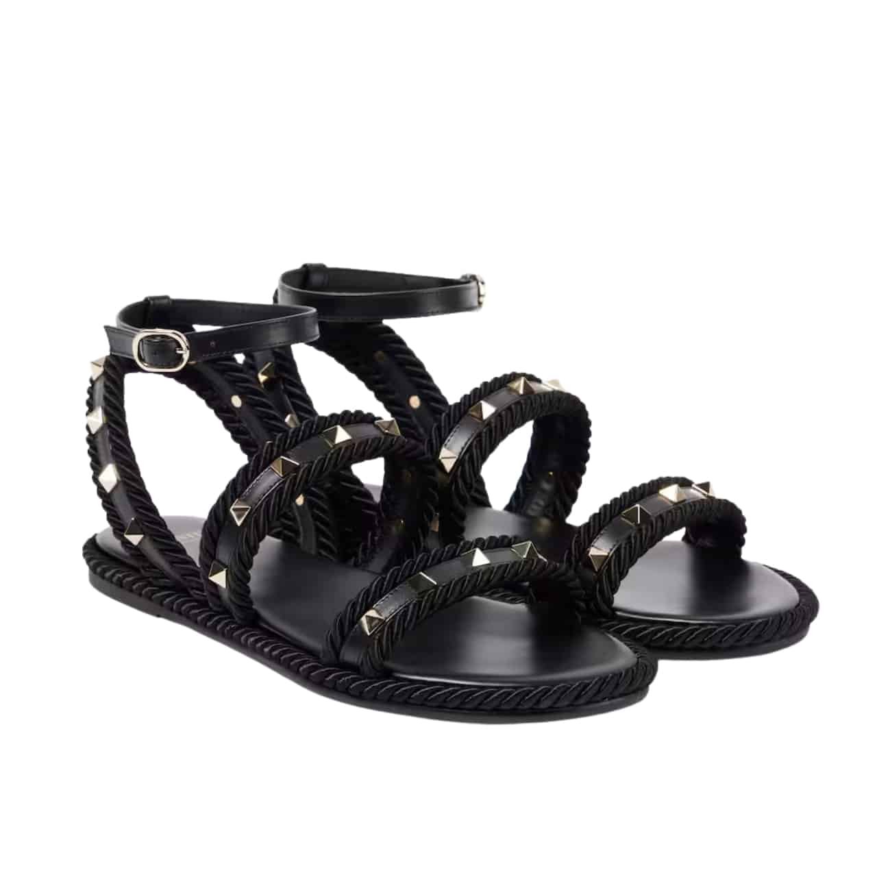 Va1e*ntin0 Garavani Rockstud Torchon Leather Sandal Black 6W2S0Kw8Bae 0No