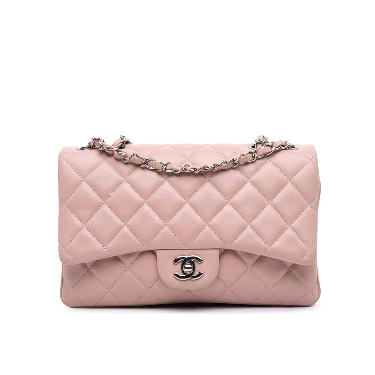 Ch**el Classic Double Flap Bag Silver Hardware Light Pink 25Cm