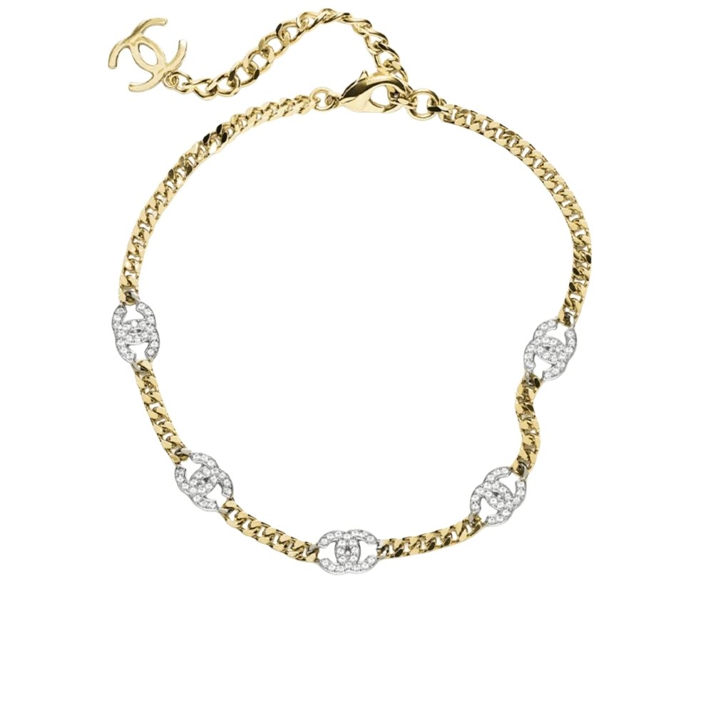 Ch**el Choker Metals And Stone Grains Gold Silver And Transparent Ab6444 B06011 Nc835
