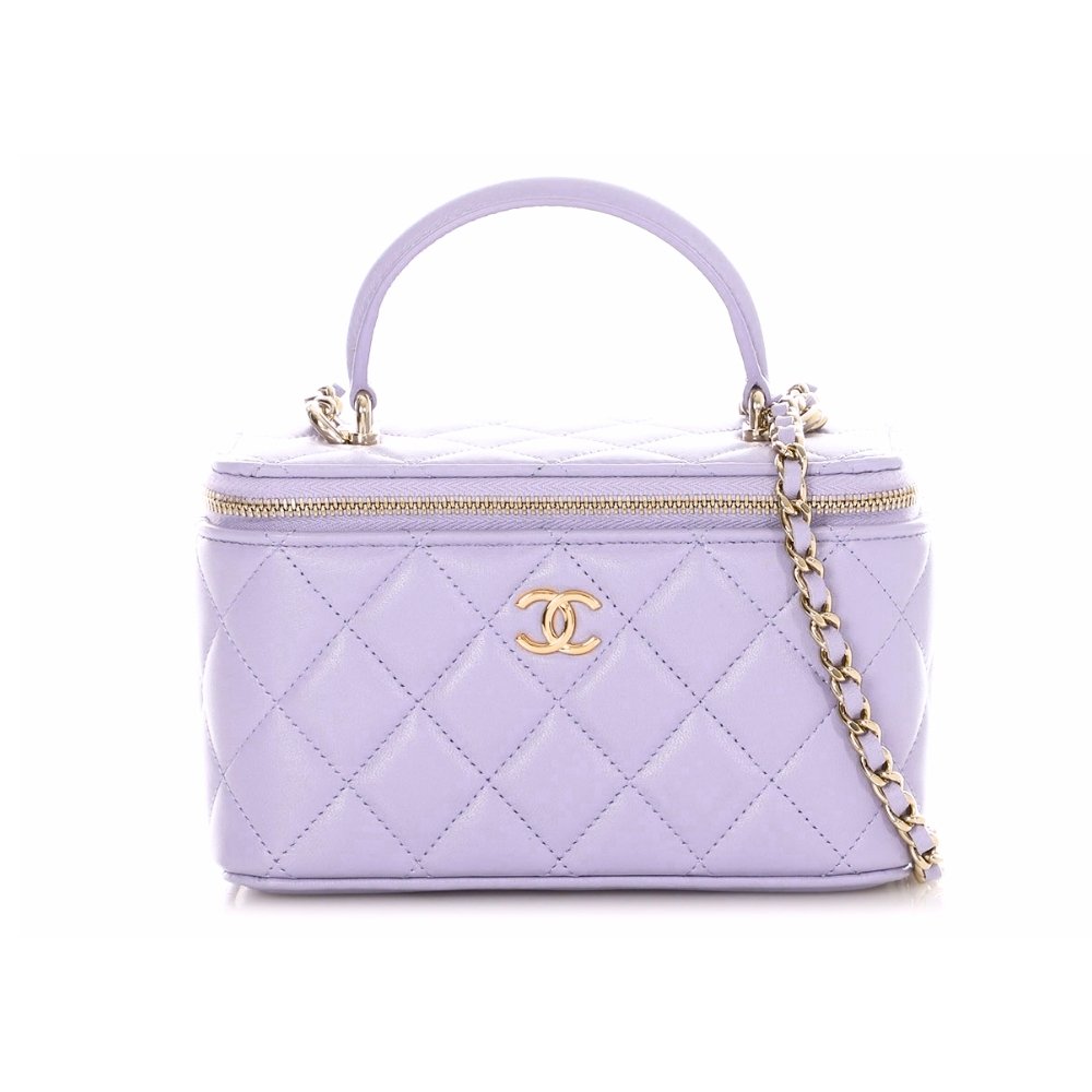 Ch**el Matelasse Vanity Purple Gold Hardware 18Cm