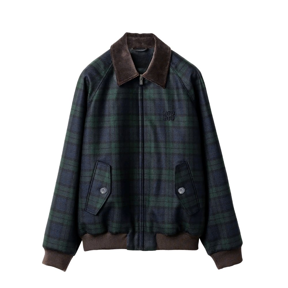 M1um1u Checked Twill Blouson Jacket Blue And Green Ml1328 17V7 F0D3Z S Ooo