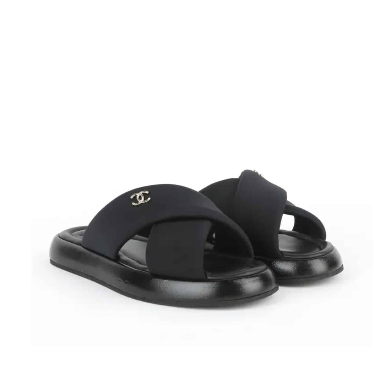 Ch**el Cc Logo Criss Cross Slides Black