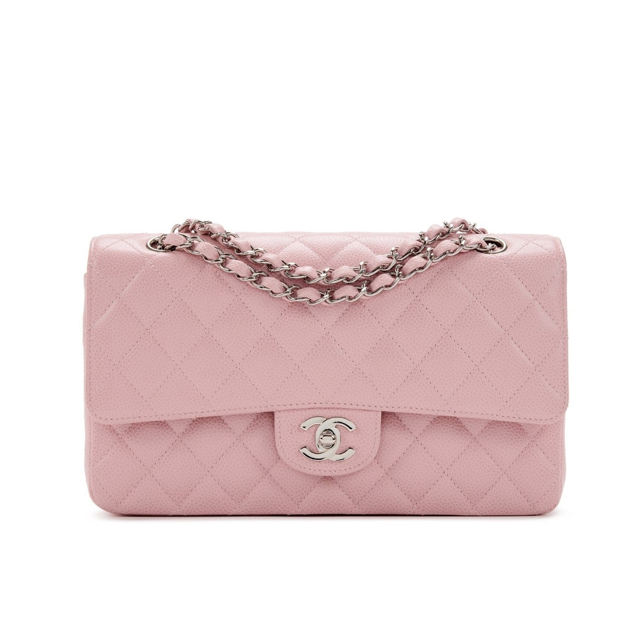 Ch**el Medium Classic Flap Bag Silver Hardware Pink 25Cm