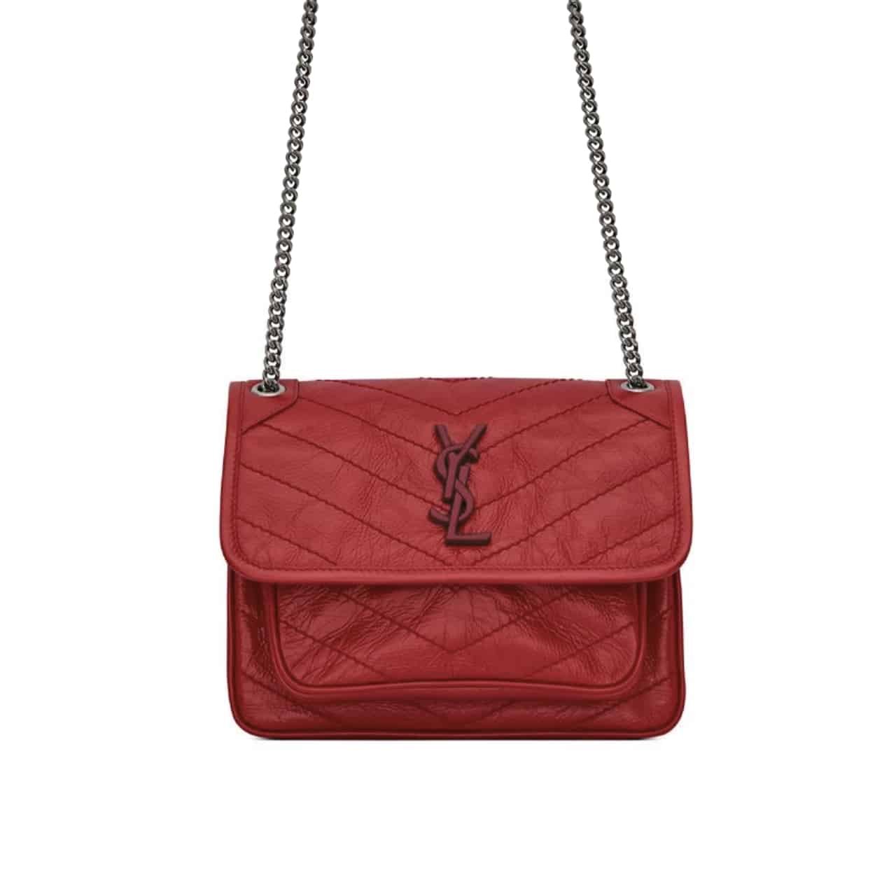 Sa1nt Lau*nt Niki Medium In Leather Silver Tone Red 22Cm