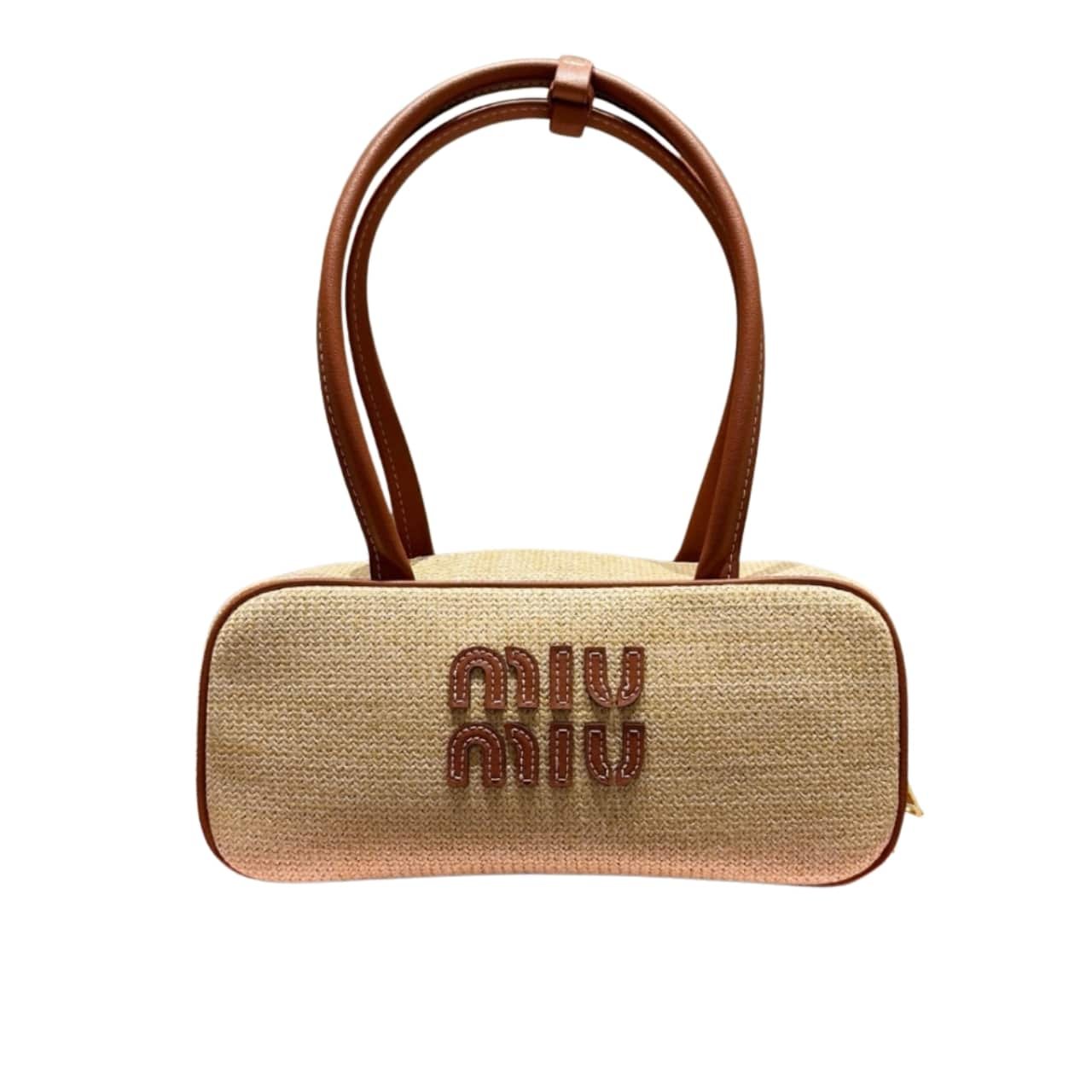 M1um1u Women’s Canvas And Leather Bag Natural Beau 27Cm