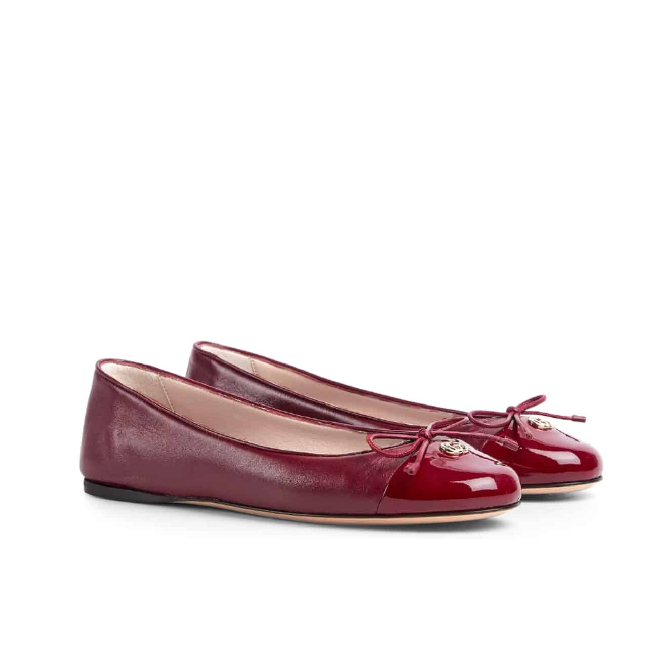Gvc*1 Women Ballet Flat With Double G Red Leather ‎835805 Bnc80 6207