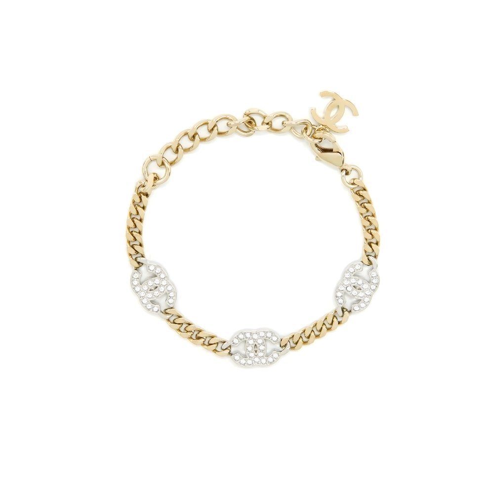 Ch**el Interlocking Bracelet Gold Silver And Transparent Ab6442 B06011 Nc835