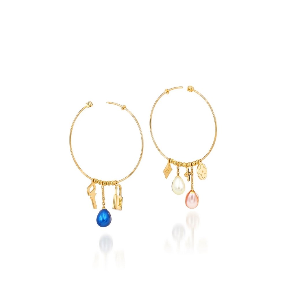 L0vis Vvtt0n Pearl Gold Charm Hoop Earrings