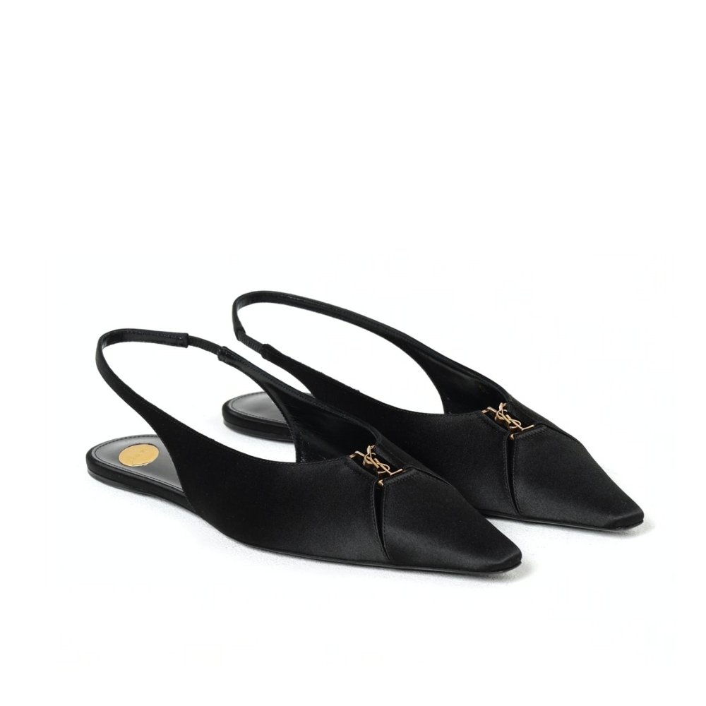 Sa1nt Lau*nt Babylone Crepe Satin Slingback Flats Black 8036469Qnag1000