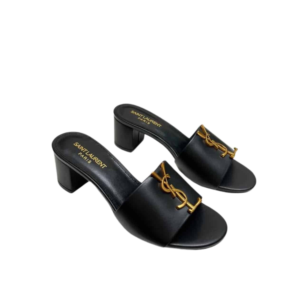 Sa1nt Lau*nt Slide Sandals Heeled Black