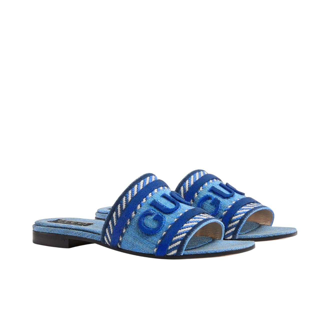 Gvc*1 Women’S Slide Sandal With Gvc*1 Script Light Blue Denim 771589 Fack3 4609