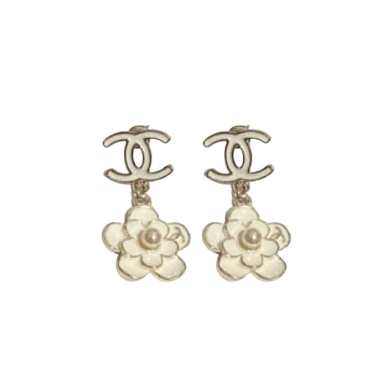 Ch**el Flower White Earrings