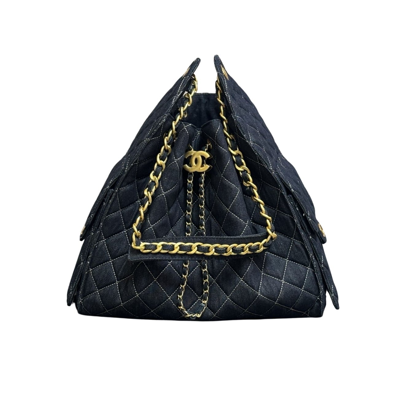 Ch**el 25 Medium Handbag Washed Denim Dark Blue 34Cm