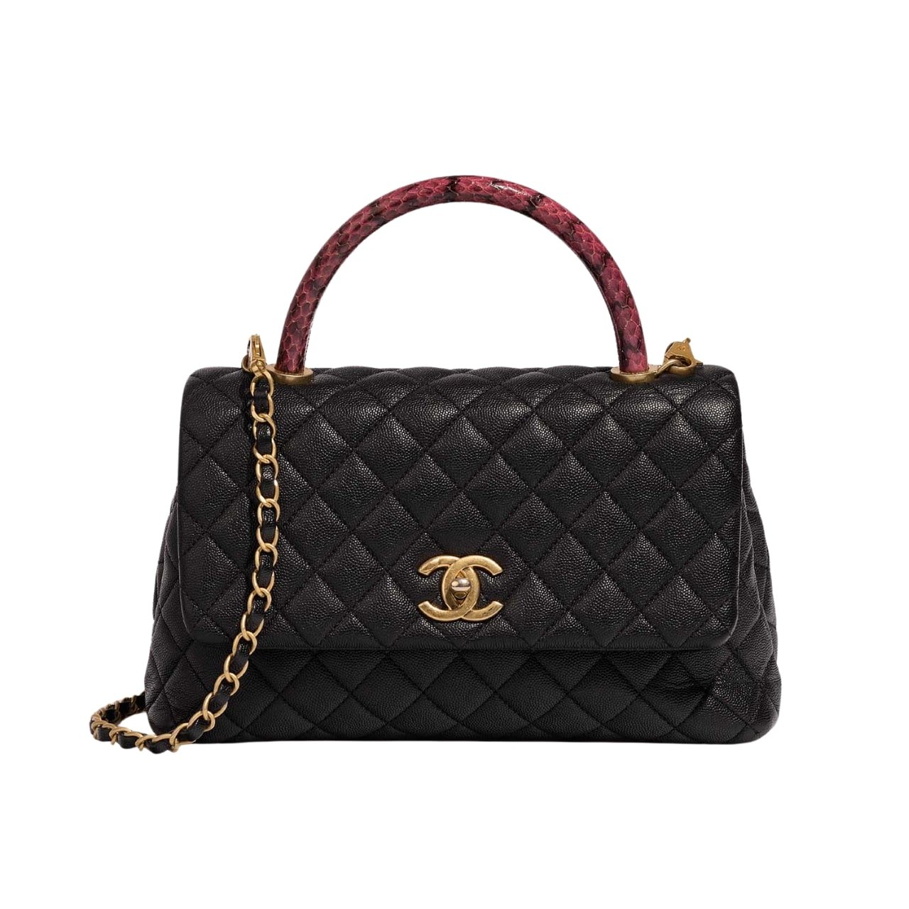 Ch**el Medium Coco Handle Bag Gold Hardware Black 23Cm