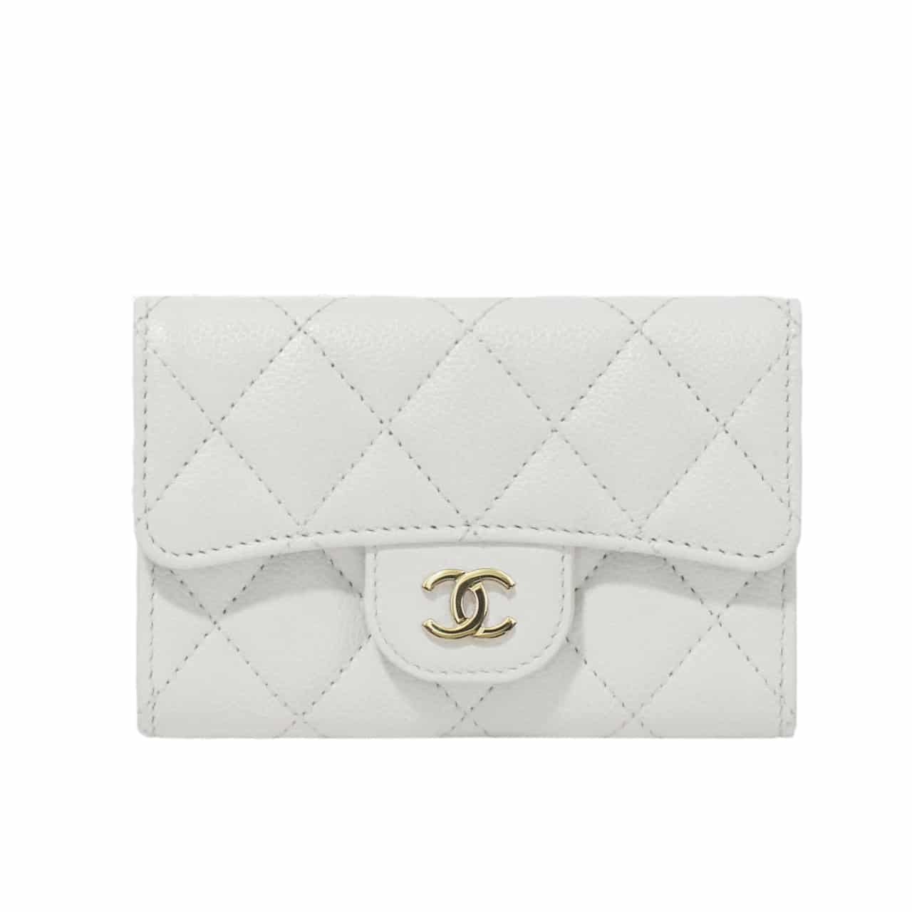 Ch**el Classic Card Holder Wallet White 10Cm Ap0214 B10583 10601